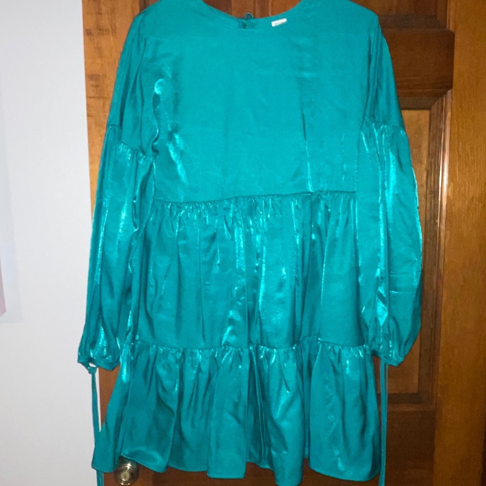 Turquoise Metallic Babydoll Dress